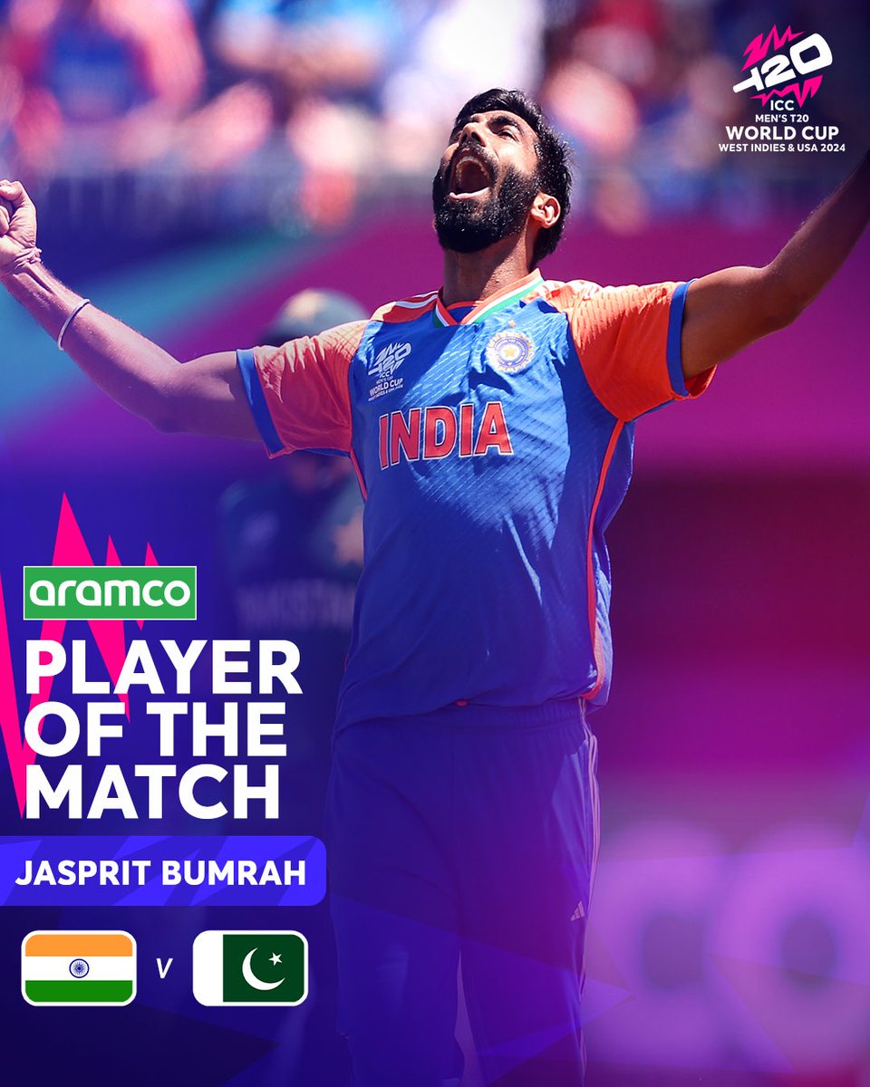 Jasprit Bumrah takes the crown 👑

He is awarded the @Aramco POTM for his match-winning effort against Pakistan 🔥

#T20WorldCup #INDvPAK