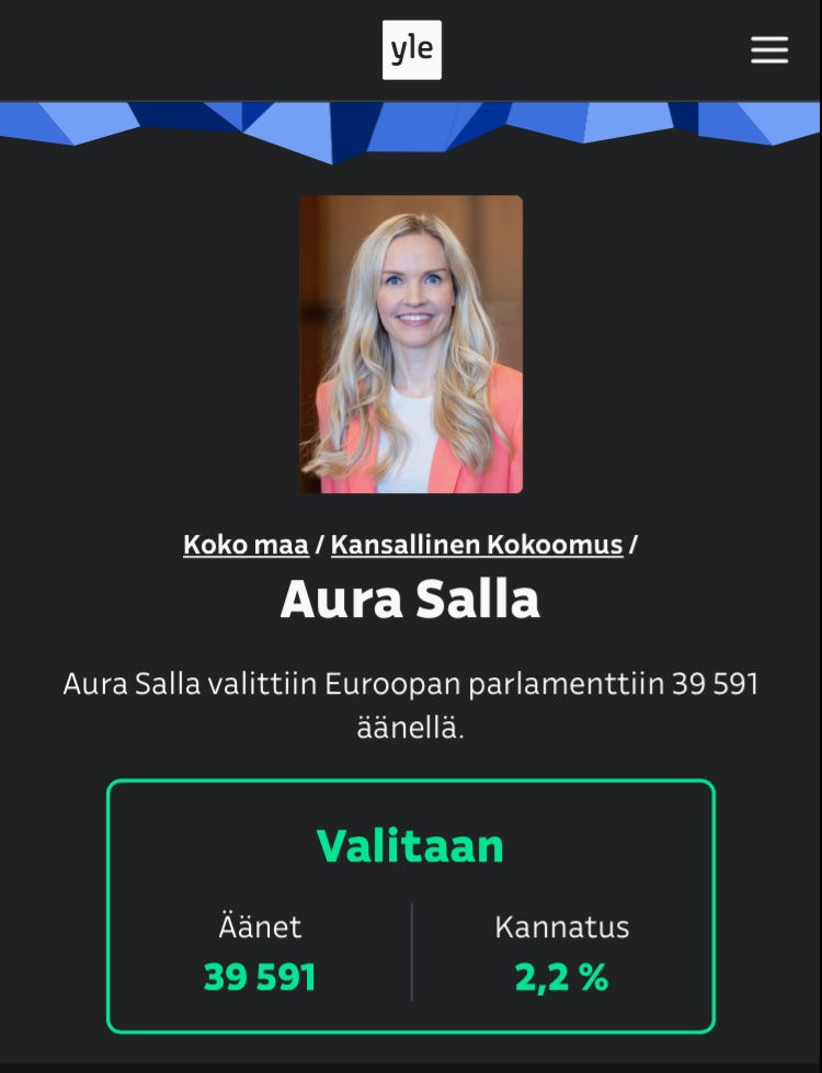 Sebastian H.W. Salanimi (@salanimi1234) on Twitter photo Tehtävä suoritettu! Brysselin koneeseen nousee markkinaliberaali ja superosaava uusi meppi.
Onnea europarlamentaarikko <a href="/AuraSalla/">Aura Salla</a>! 👍
#eurovaalit2024 #järkevämpiEU #kokoomus Tehtävä suoritettu! Brysselin koneeseen nousee markkinaliberaali ja superosaava uusi meppi.
Onnea europarlamentaarikko <a href="/AuraSalla/">Aura Salla</a>! 👍
#eurovaalit2024 #järkevämpiEU #kokoomus