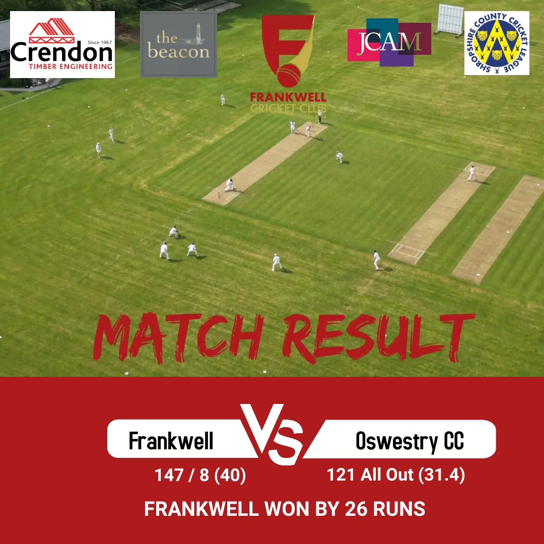 🚨WEEKEND RESULTS🚨

1st XI won by 8 Wickets against Bridgnorth
2nd XI won by 2 Wickets away at Cound
3rd XI won by 26 Runs against Oswestry 

3 out of 3 two weekends in a row. 

#frankwellcc #forzafrankwell #3outof3 #BackToBack