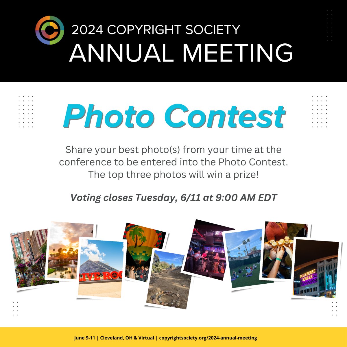 copyrightsoc's tweet photo. Excited to announce the 2024 Annual Meeting Photo Contest! 📸
Share your best photo(s) from your time at the conference to be entered into the #PhotoContest. The top 3 will win a prize! 🏆

Submit your photo(s) and vote on your favorite pics: https://t.co/G0uhEtuQzX

#copyrightAM https://t.co/jOqmIL4QhJ