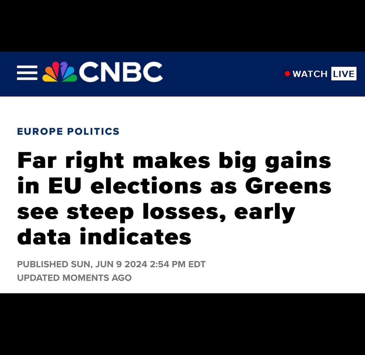 robbystarbuck's tweet photo. The news is saying "the far right" won the European elections. If this is far right now then yeah you can call me far right. 

• End illegal immigration
• Throw criminals in jail
• Support free speech
• Don’t sexualize kids
• Prioritize safety
• Support peace
• Be patriotic
• Be strong
• Celebrate family and having kids
• Preserve National culture/identity
• Put your country first
• Ban sex changes for kids
• Oppose ESG + DEI
• Be Anti-communist
• Promote Sovereignty
• Cut regulations
• Build, build, build
• Always innovate 
• Celebrate greatness
• Be meritocratic 
• Support energy independence
• Deport illegal aliens
• End wokeness in schools + military
• Support the right to self defense

What they call far right was sanity 15 years ago.