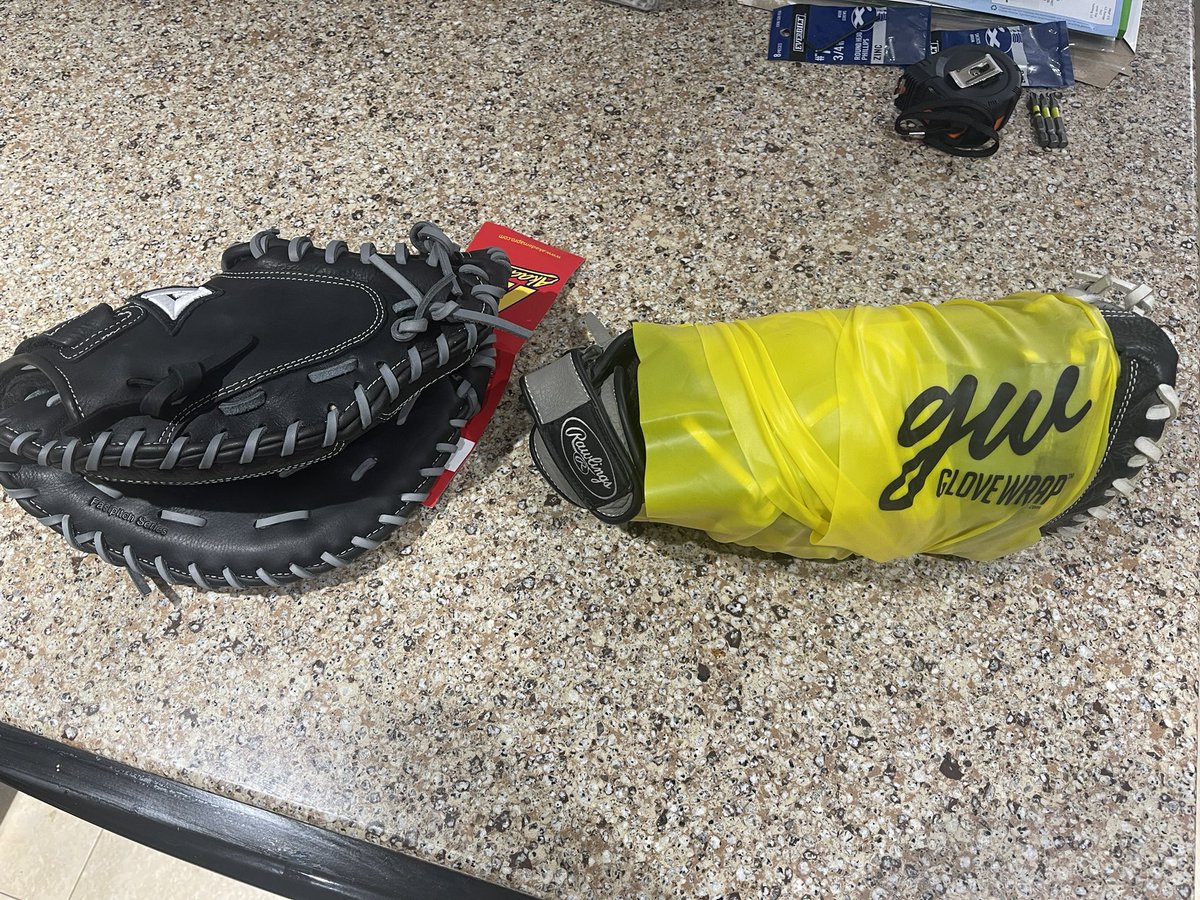 tehendricks's tweet photo. Breaking in my daughter’s First Base Glove using @glovewrapTM  Her catchers mitt is up next. I’m excited to see how well it works. https://t.co/j2XDmLF63w