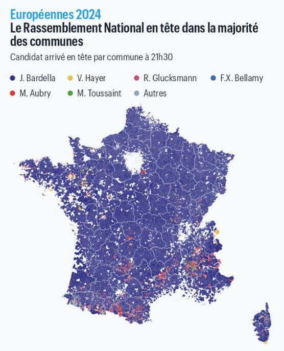 [ 🇫🇷 FRANCE ]

🔸 Jordan Bardella arrive en tête dans 94% des communes, selon Le Parisien qui se base sur les chiffres du ministère de l’Intérieur à 21h30.
