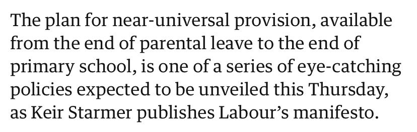 Affordable childcare provision from the end of parental leave to the end of primary school is one of the central asks of our #twobigsteps campaign. Delighted to hear that it is expected to be a <a href="/UKLabour/">The Labour Party</a> manifesto commitment.
