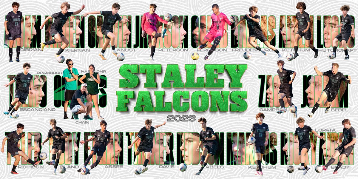 AbelsDarren's tweet photo. Team composites take a significant amount of time but the sense of accomplishment once they are complete is worth it.  For the 2023 season, I tried to get outside of my normal creative boundaries.  Looking forward to the 2024 season. @StaleySoccer @SHS_SoccerFans #LetsGoFalcons https://t.co/bSHtz54rOm