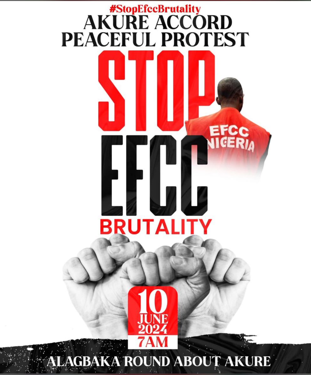 officialtamtv's tweet photo. The @officialEFCC as an organization has lost its purpose to which it was created and formed. It has now become a terror to our young people labeling them as fraudsters just to whisk away their valuables.
We demand a force to #StopEFCCBrutality
✊✊✊
#EndEFCC #AkureProtest https://t.co/xYijQWA8Ck