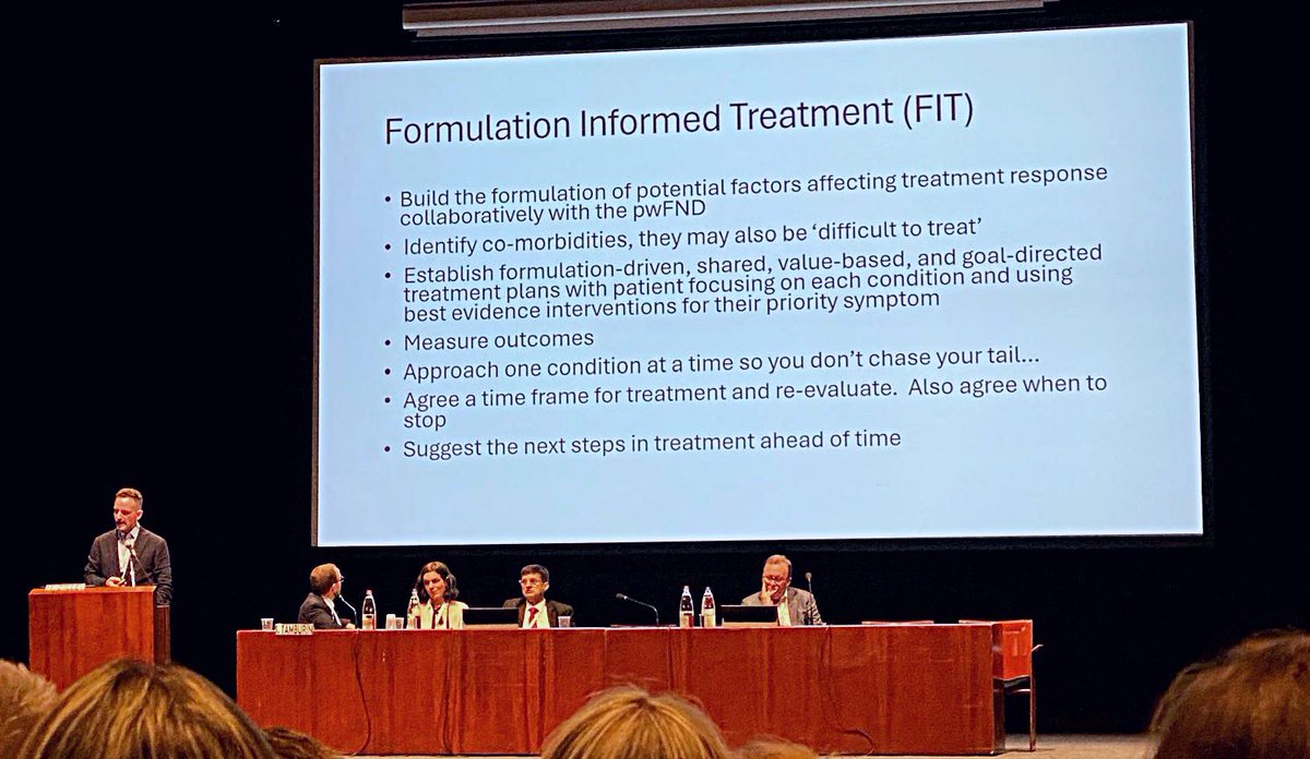 's tweet image. More great sessions from the #FND conference in Verona: Dr Mike Dilley (Consultant Neuropsychiatrist) from our partners at Brain &amp;amp; Mind focusing on #formulation-informed treatment, within integrated teams &amp;amp; pathways of care.