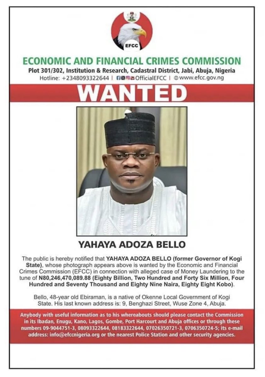 <a href="/officialEFCC/">EFCC Nigeria</a> What's the update about Yahaya Bello?