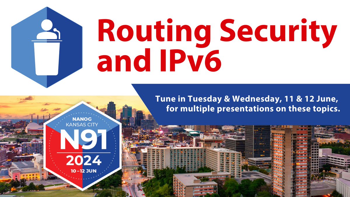 TeamARIN's tweet photo. The #NANOG91 agenda includes some great #IPv6 and #RoutingSecurity content! Tune in Tues. &amp; Wed. for: Testing #IPv6-only Networks; Build IPv6 networks on AWS; #RPKI ROV Adoption &amp; Expiration Analysis; Routing Security Roadmap 2024-2028; and More Consistent Global RPKI Service. https://t.co/05dypGo67C