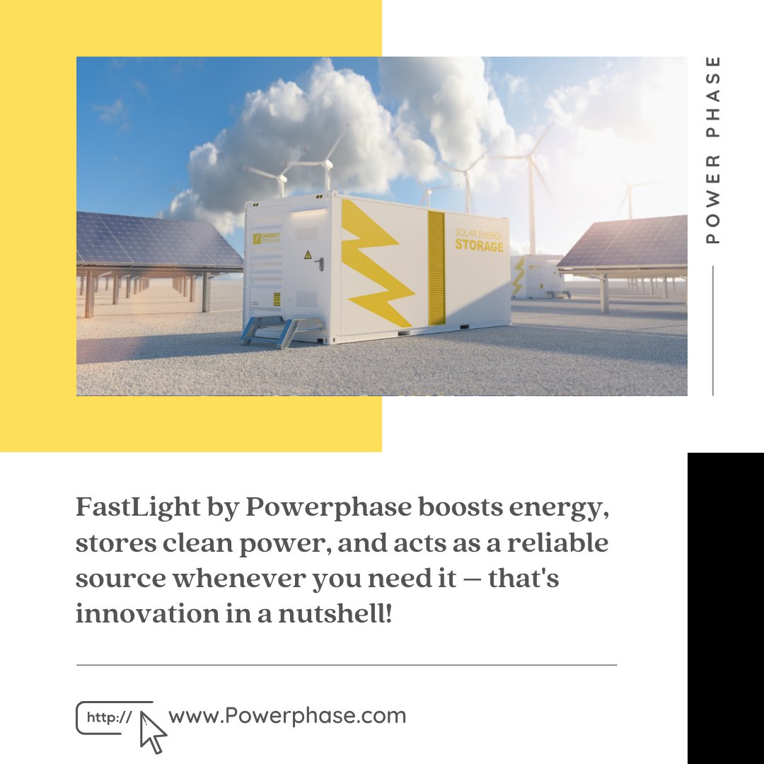 Powerphase3's tweet image. FastLight by Powerphase isn&apos;t just storage; it&apos;s a game-changer! 💡

Our modular tech increases turbine output, and compressed air storage, powered by renewables, revolutionizes clean energy deployment. 

#FastLight #Powerphase #GameChanger