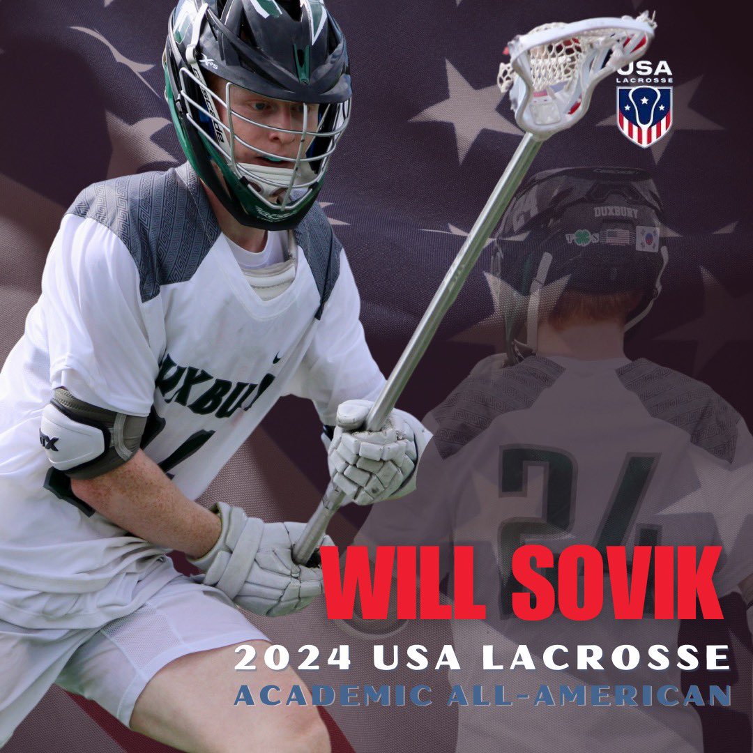Duxbury Lacrosse (@duxlaxnation) on Twitter photo Congratulations to senior defenseman Will Sovik on gettting named USA Lacrosse Academic All-American!!
<a href="/DuxburySports/">Clipper Sports</a> <a href="/BosHeraldSports/">Boston Herald Sports</a> <a href="/USA_Lacrosse/">USA Lacrosse</a> <a href="/sports_ledger/">Patriot Ledger sports</a> <a href="/bostonlaxnet/">BostonLax</a>
#duxburylacrosse
#usalacrosse
#academicallamerican Congratulations to senior defenseman Will Sovik on gettting named USA Lacrosse Academic All-American!!
<a href="/DuxburySports/">Clipper Sports</a> <a href="/BosHeraldSports/">Boston Herald Sports</a> <a href="/USA_Lacrosse/">USA Lacrosse</a> <a href="/sports_ledger/">Patriot Ledger sports</a> <a href="/bostonlaxnet/">BostonLax</a>
#duxburylacrosse
#usalacrosse
#academicallamerican