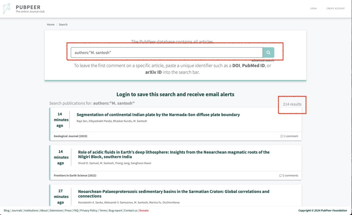 Spottingthespot's tweet image. In less than 4 days M. Santosh from @UniofAdelaide collected 213 entries on pubpeer (he already had 1 @pubpeer entry for a #retraction, not yet in the @RetractionWatch database). This is a world record! Does @GWR include this type of records? #papermill #fraud @ElsevierConnect