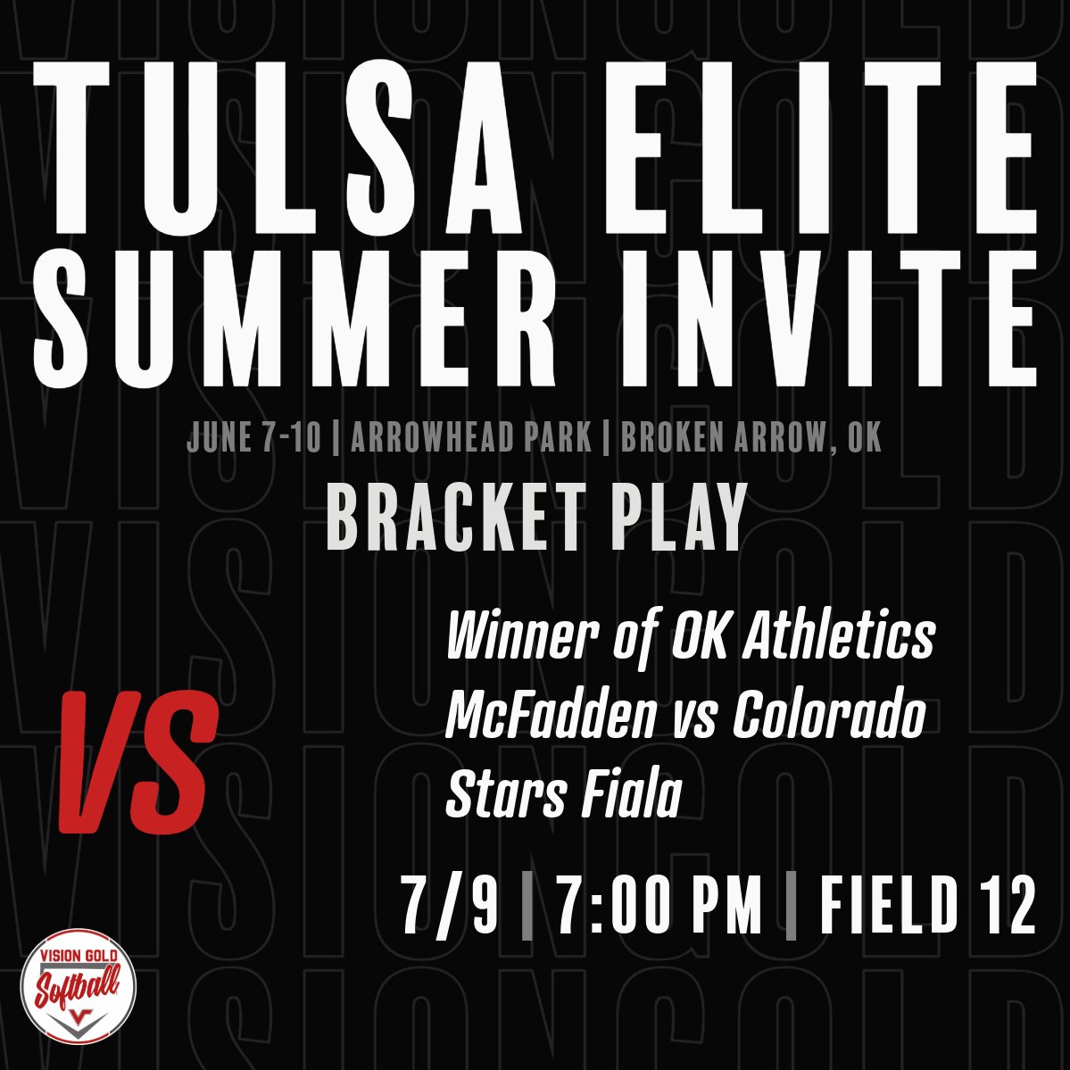 🎉 It's bracket play time! 🎉

Our team is ready to dominate on Field 12 tonight at 7pm. Don't miss the action!

Get ready for some intense competition and cheer us on to victory. See you there! 🏆