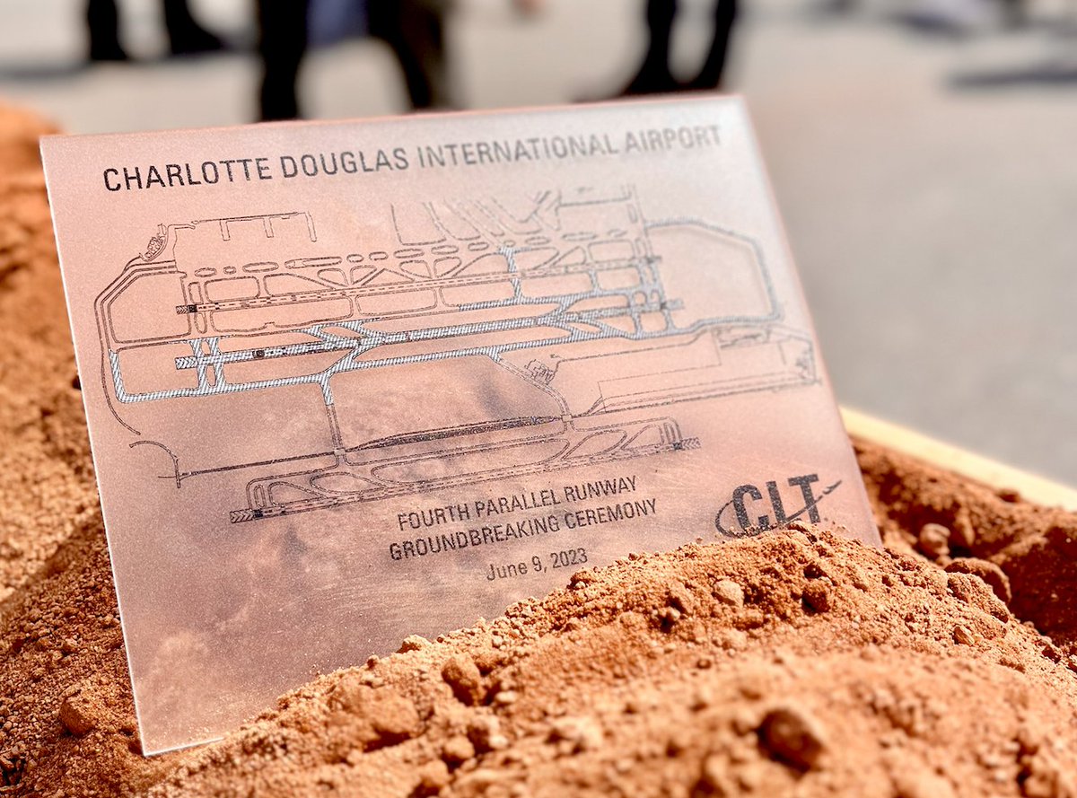 CLTAirport's tweet photo. One year ago today, #CLTairport broke ground on the Fourth Parallel Runway! The project includes the design and construction of a new 10,000-foot long by 150-foot wide parallel runway. Construction is expected to complete in 2027. #DestinationCLT https://t.co/IRiu0zmUPi