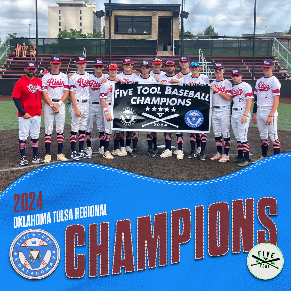 Five Tool Oklahoma (@fivetoolok) on Twitter photo 🏆CHAMPIONS🏆
Congrats to <a href="/RisinBaseball/">Risin Baseball</a> Hughes on winning the 18U <a href="/FiveTool/">Five Tool Baseball</a> Oklahoma Tulsa Regional!
#WatchEm 🏆CHAMPIONS🏆
Congrats to <a href="/RisinBaseball/">Risin Baseball</a> Hughes on winning the 18U <a href="/FiveTool/">Five Tool Baseball</a> Oklahoma Tulsa Regional!
#WatchEm