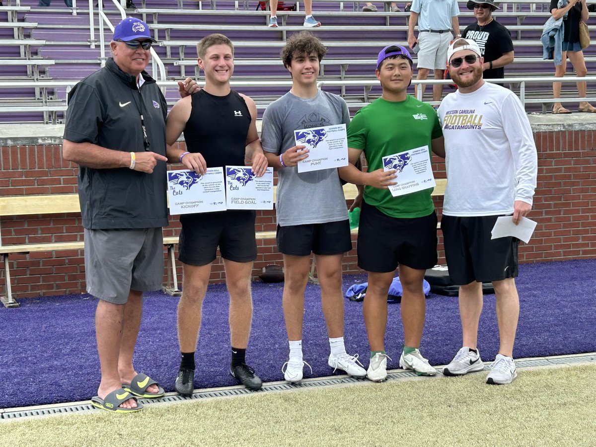 mtrout36's tweet photo. Thanks @CatamountsFB for hosting the camp, I went 7/8 on charting with a long of 55, won the FG competition with a 55yd FG, won the kickoff comp with a 74 4.0s big ball. Look forward to learning more about WCU!

@nathankick36 @coachripshwtime @WCUCoachEdwards @CoachDvorchik_ @DylanBarnas @UprightKicking @CocoaFootball @Cocoa_Schneider @HKA_Tanalski @4thDownU @Shaynegraham17 @raefsu23
