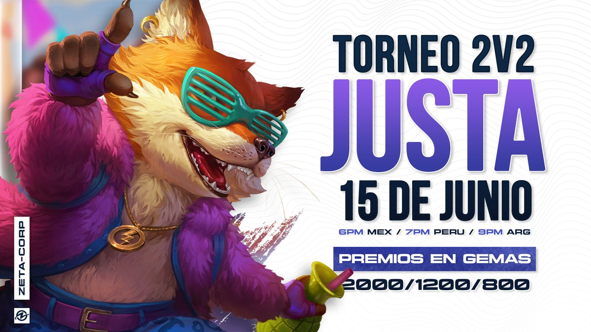 Tenemos nuevo TORNEO JUSTA 2V2, ya puedes inscribirte en Equipo con tu dúo o en SoloQ donde te buscamos compañero de equipo.

SE JUEGA ESTE SÁBADO 15 DE JUNIO
⚡ | 6pm🇲🇽 - 7pm 🇵🇪 - 8pm 🇦🇷

INSCRIPCIÓN GRATIS EN DISCORD
⚡ | discord.gg/wTTV5JQUrW