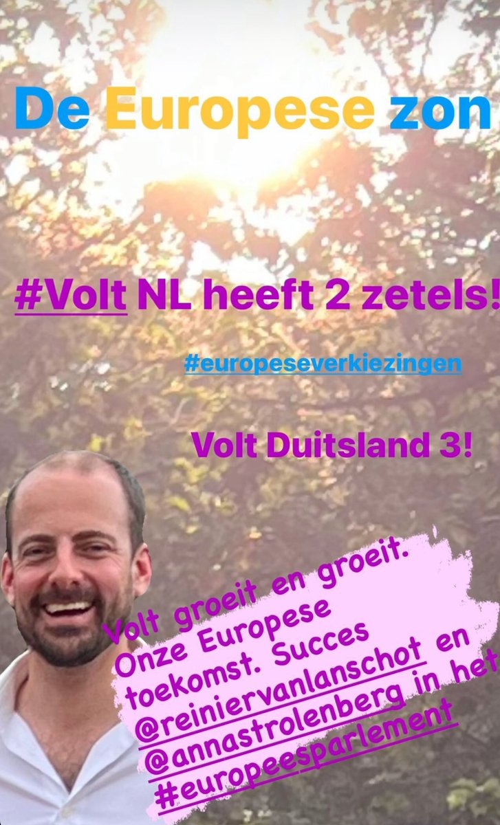 Het heeft zin! Staan voor een veilige Europese toekomst voor iedereen. Staan voor medemenselijkheid. Staan voor klimaat. Staan voor een stem voor iedereen. 

<a href="/VoltNederland/">Volt Nederland 👋</a> 2 zetels 
<a href="/VoltDeutschland/">Volt Deutschland</a> 3 zetels 

Échte Europese beweging. Loop mee! Succes <a href="/RLanschot/">Reinier van Lanschot</a> <a href="/annastrolenberg/">Anna Strolenberg</a>