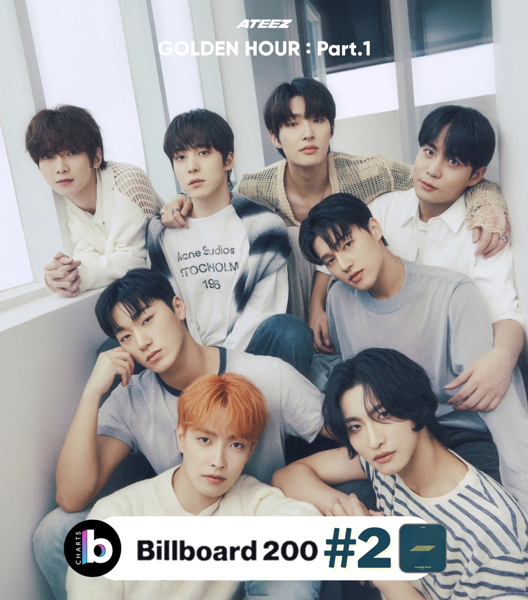 ATEEZUD's tweet photo. [🎉] ATEEZ — GOLDEN HOUR : Part.1  new entry on BILLBOARD 200 ranking #2 🔥

Congratulations ATEEZ and ATINYS!!! 

ATEEZ TOP 2 ON BB200
#ATEEZonBB200 #GOLDENHOUR_BB200 
#ATEEZ #에이티즈 @ATEEZofficial https://t.co/Ltf9Ex2imQ