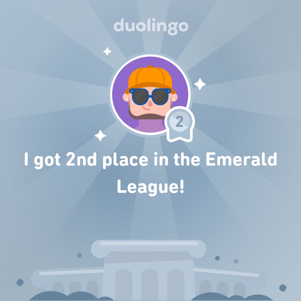 Mattjcrofts's tweet photo. I finished 2nd place in Emerald League on @Duolingo! https://t.co/zGufCHg31P