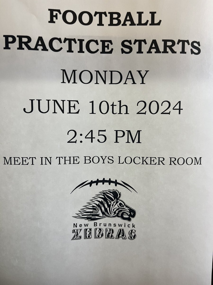 NBZebraSports's tweet photo. 🦓🏈 Any Students that want to join football. The first day of practice is tomorrow June 10. If you haven’t done so make sure to sign up on Family ID. The deadline is this Friday, June 14.
Contact the Head Coach or the Athletic Director for any questions.

https://t.co/3IILpOsroE https://t.co/iMjKAY3yvE