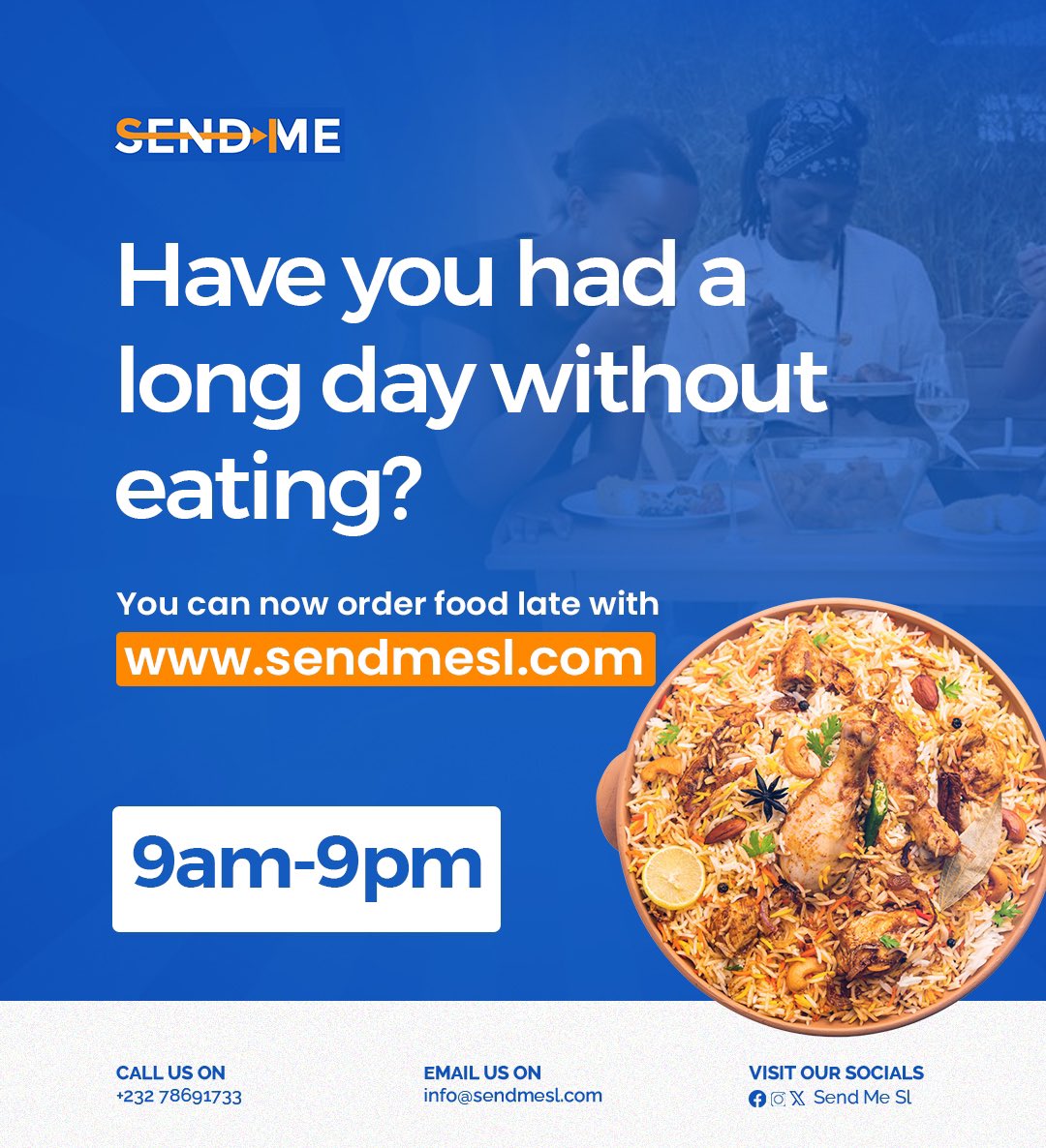 sendme_sl's tweet photo. Do you have late night cravings or late deliveries to make? Contact Send Me 078691733
We operate from
9am-9pm
#9to9 #salonex #salonetwitter #sendmesl https://t.co/wTZqf57KUC