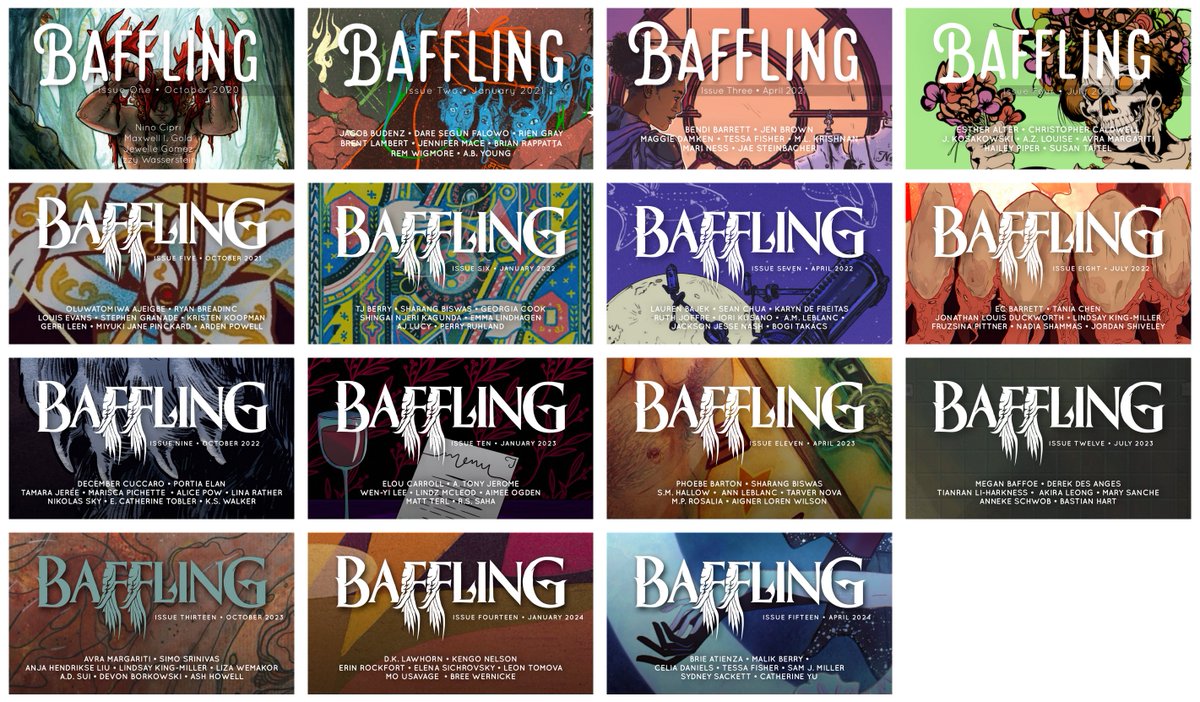Pretty soon, Issue Sixteen of <a href="/BafflingMag/">Baffling Magazine</a> will be  out on July 1st, marking four years of "speculative flash fiction with a queer bent."

We've published 117 stories and 114 authors so far, all at the SFWA pro-rate of 8¢/word.