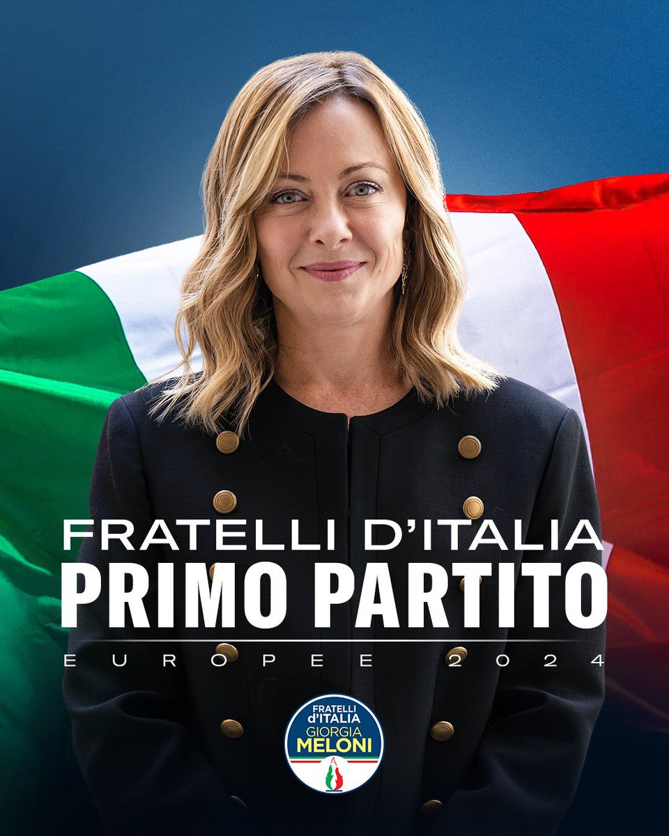 🔵 Fratelli d’Italia si conferma primo partito della Nazione, superando il risultato delle politiche.

Grazie agli italiani che continuano a credere in noi. Adesso cambiamo l’Europa.
