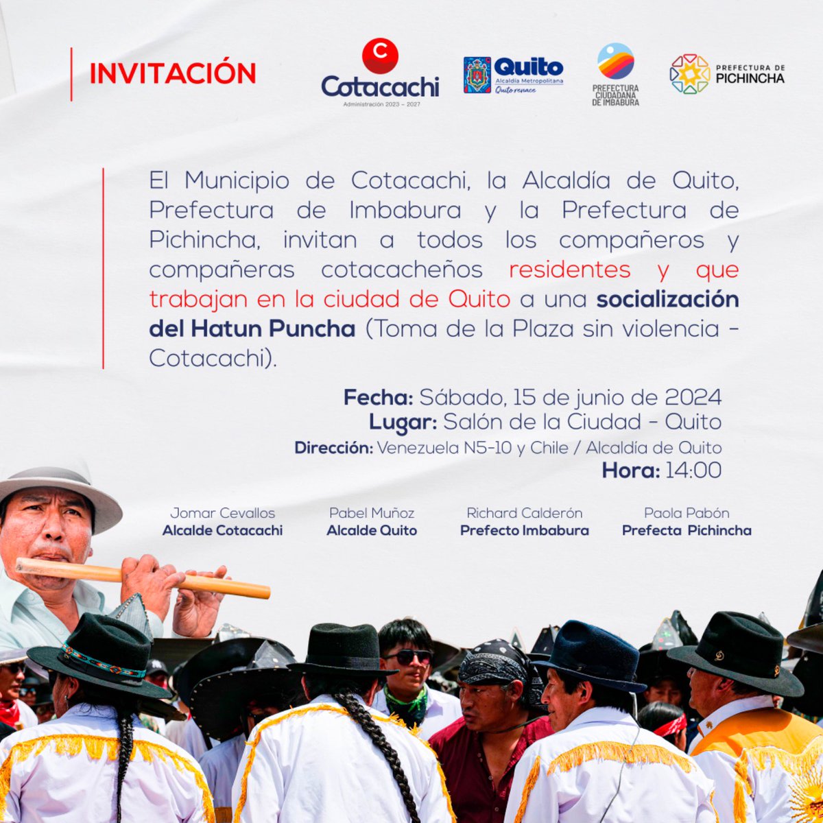 Cada Hatun Puncha el reto es disminuir la violencia en la toma de la
Plaza. Sensibilizando y concientizando se logrará. Invitadxs.