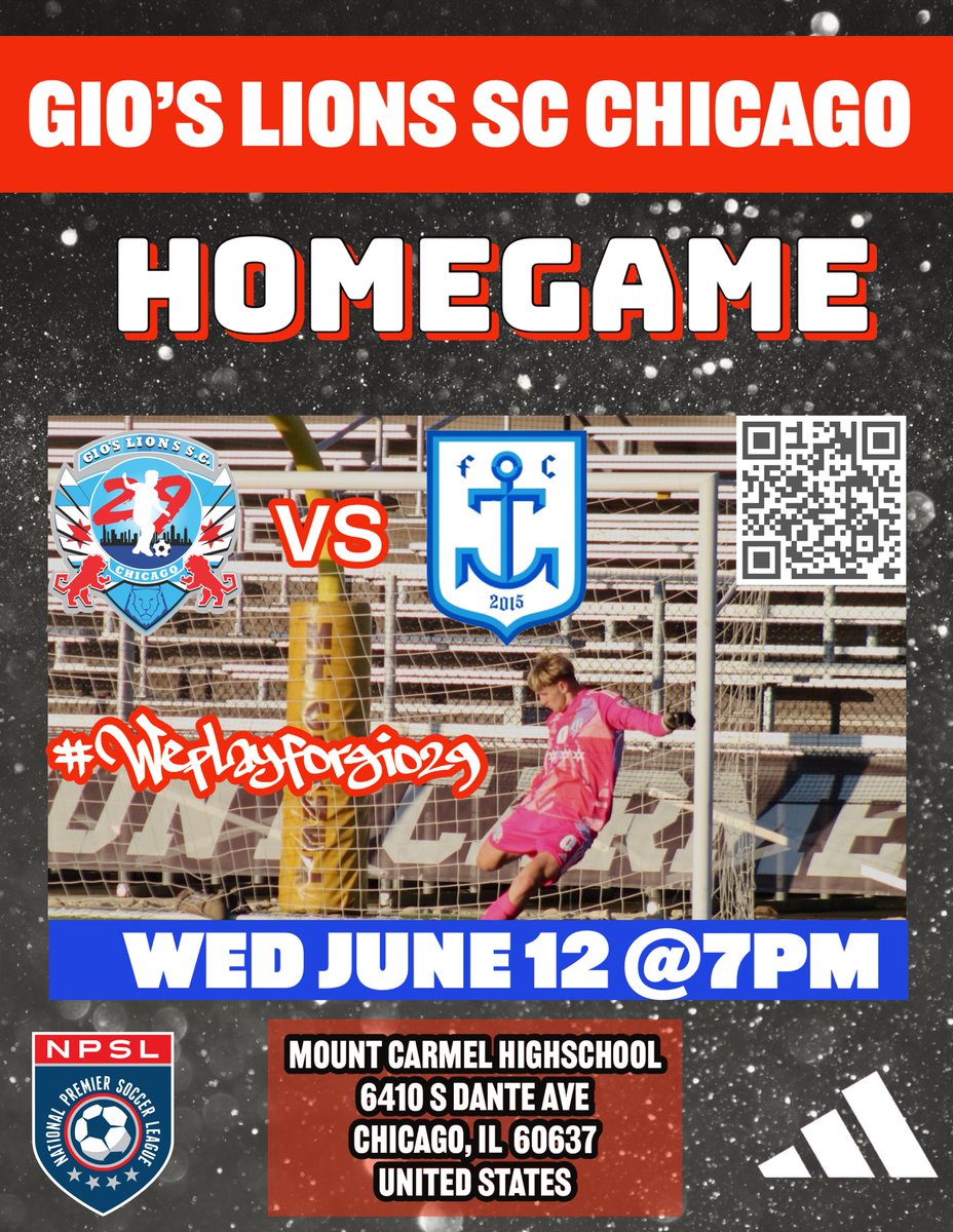 Get ready to experience an electrifying home game on Wednesday, June 13, 2024, as we take on the Milwaukee Torrent! Join us for an unforgettable match that will keep you on the edge of your seat!

#weplayforgio29 #NPSL #communitygrowth #Eastside #npslsoccer #soccer #chicago