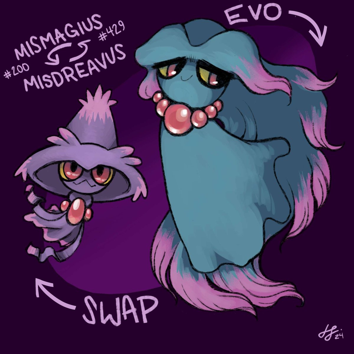 RoyalRusser's tweet photo. #PokemonEvoSwap #misdreavus #mismagius https://t.co/lnHj2djwUZ