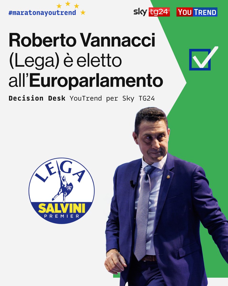 you_trend's tweet photo. 🔴 #BREAKING 
Roberto #Vannacci eletto al Parlamento Europeo.

#MaratonaYouTrend #elezionieuropee https://t.co/Acjo9x7I7y
