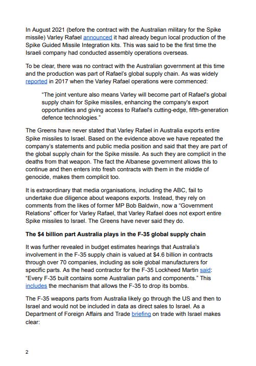 DavidShoebridge's tweet photo. Statement on the two-way arms trade with the State of Israel

As the Albanese Government last week tried to make the genocide in Gaza about themselves, there were staggering revelations in Senate Estimates about the scale of the two-way arms trade with Israel. 

Full statement👇 https://t.co/7uVHDwWUUH