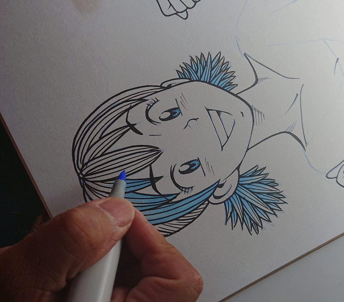 直筆カラーイラストサイン製作中はこんな感じ。 」|たなかじゅん 直筆カラーイラストサイン製作中はこんな感じ。 」|たなかじゅん