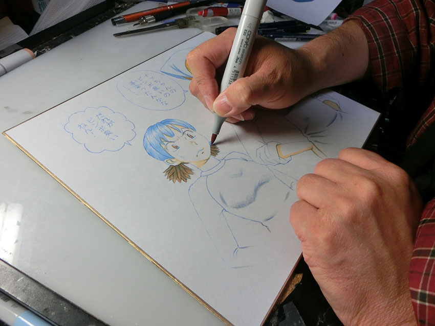 直筆カラーイラストサイン製作中はこんな感じ。 」|たなかじゅん 直筆カラーイラストサイン製作中はこんな感じ。 」|たなかじゅん