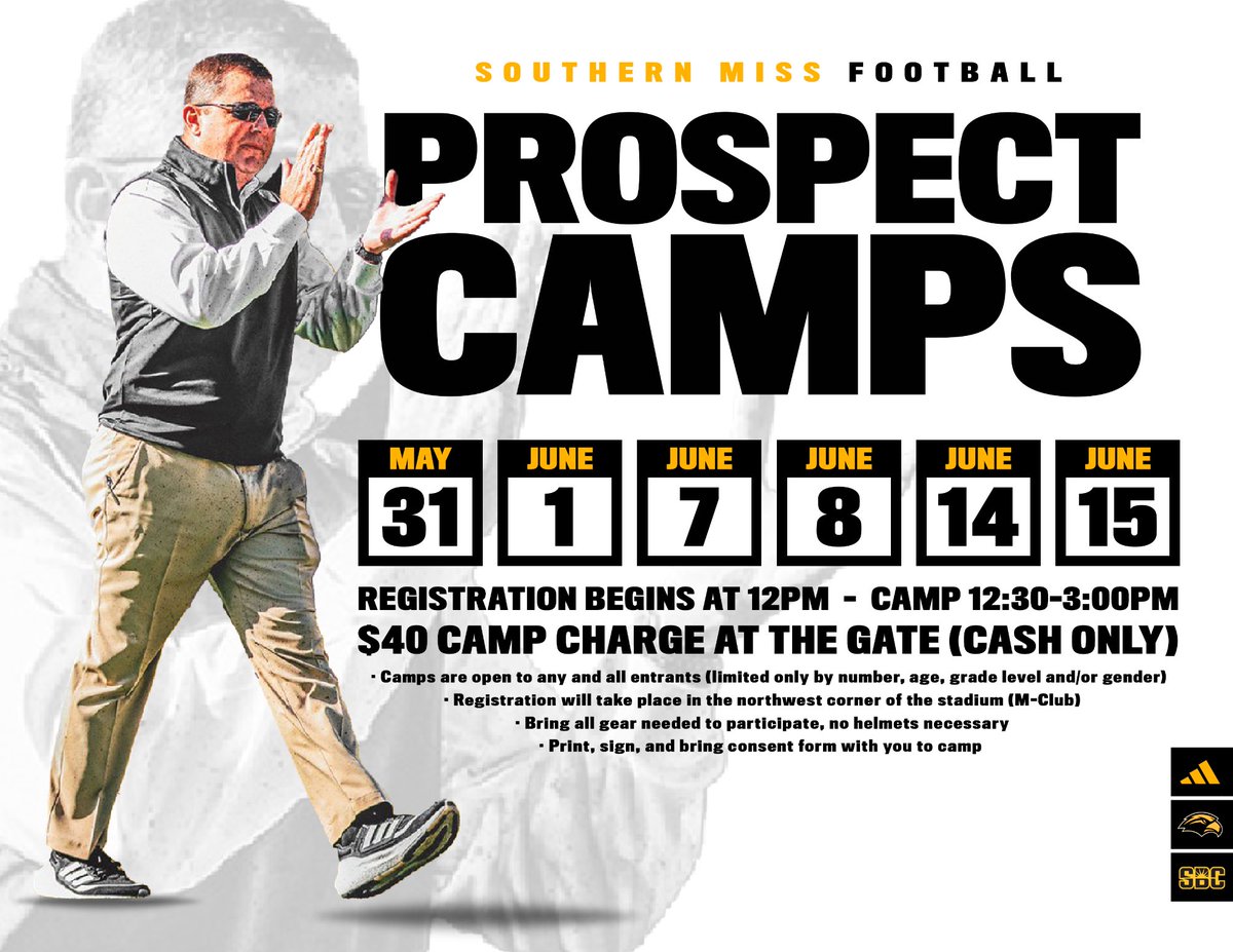 Josh Spears (@joshspears_13) on Twitter photo Camping <a href="/SouthernMissFB/">Southern Miss Football</a> Friday June 14th. SMTTT!!
@CoachChance_USM <a href="/CoachWillHall/">Will Hall</a> <a href="/CoachDLindsey/">Desmond Lindsey</a> <a href="/CoachMeyer9/">Greg Meyer</a> <a href="/CoachChipLong/">Chip Long</a> <a href="/CoachBignell/">Clay Bignell</a> @_USMrecruiting <a href="/CoachTyBrooks/">Tyler Brooks</a> <a href="/kerrymcdowell/">Kerry McDowell</a> Camping <a href="/SouthernMissFB/">Southern Miss Football</a> Friday June 14th. SMTTT!!
@CoachChance_USM <a href="/CoachWillHall/">Will Hall</a> <a href="/CoachDLindsey/">Desmond Lindsey</a> <a href="/CoachMeyer9/">Greg Meyer</a> <a href="/CoachChipLong/">Chip Long</a> <a href="/CoachBignell/">Clay Bignell</a> @_USMrecruiting <a href="/CoachTyBrooks/">Tyler Brooks</a> <a href="/kerrymcdowell/">Kerry McDowell</a>