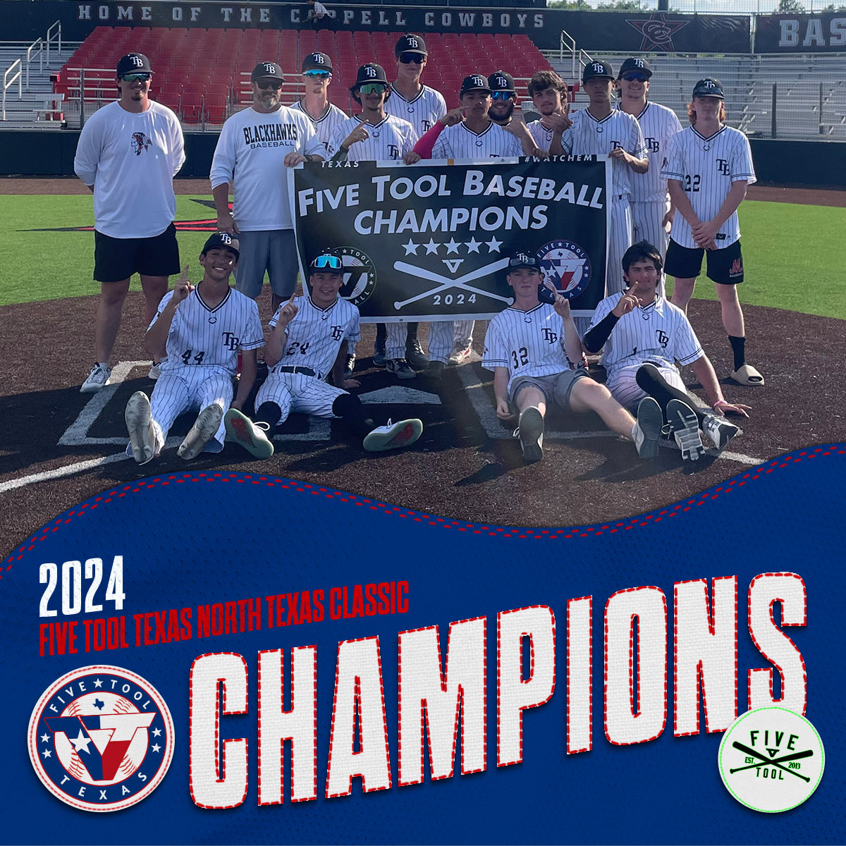 ✭Five Tool Texas✭ (@fivetooltexas) on Twitter photo 🏆CHAMPIONS🏆
Congrats to <a href="/TB_BaseballClub/">Texas Blackhawks</a> on winning the 17U <a href="/FiveTool/">Five Tool Baseball</a> North Texas Classic!
#WatchEm 🏆CHAMPIONS🏆
Congrats to <a href="/TB_BaseballClub/">Texas Blackhawks</a> on winning the 17U <a href="/FiveTool/">Five Tool Baseball</a> North Texas Classic!
#WatchEm