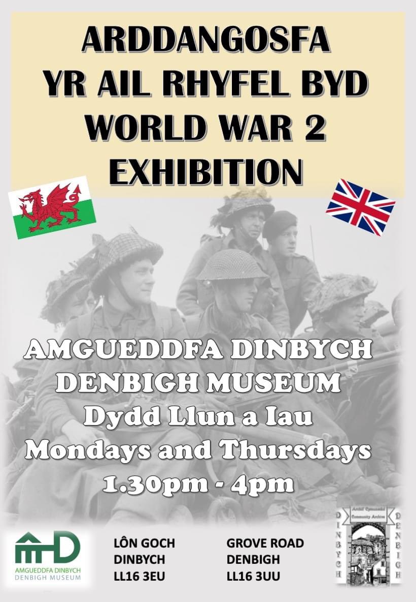 Denbigh_Museum's tweet photo. @Dinbych_Cymru @LlyfrgellDinb @Gwefr @MIDinbych @HWB_Dinbych @cadwcymru @cadwwales @denbighltc @Denbighinbloom @CRDinbych6_16 @DiscoverDenbs Bydd yr Amgueddfa ar agor ddydd Sul 16/6 / we’ll be open at the Museum on 16/6 for the #DenbighPhotmarathon starting point. 

Also open on 17th, 19th, 20th, 21st and 25th 

Ein harddangosfa bresennol/current exhibition: 
Yr Ail Rhyfel Byd / World War 2 https://t.co/V8q9xqtfRH
