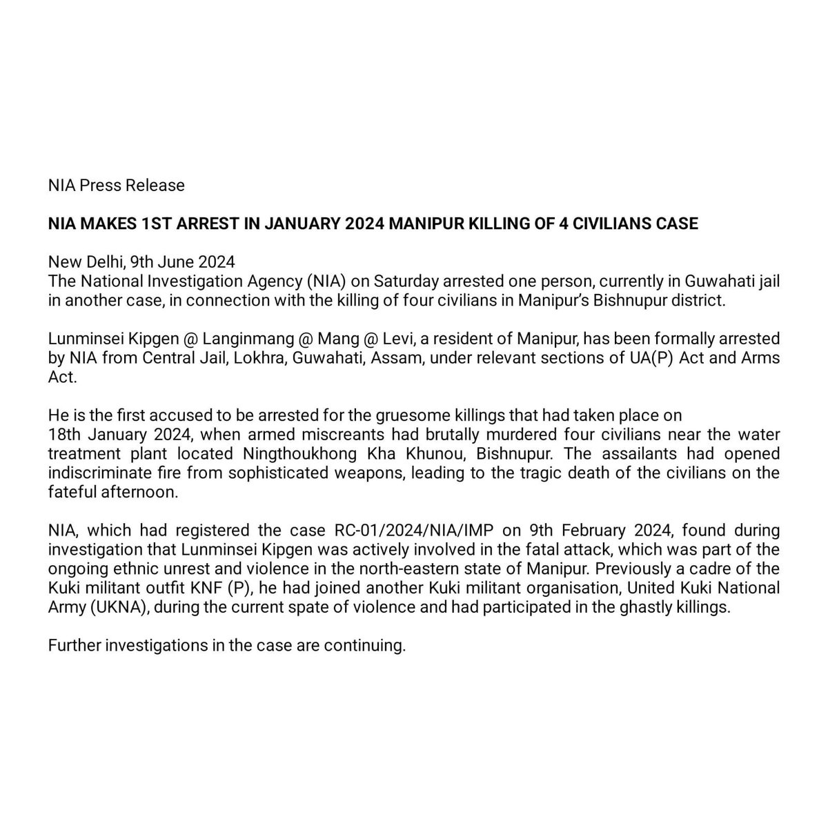 vincymeitei's tweet image. 🚨 Dear #KukiChinZoSeparatists , the truth cannot remain buried for very long . Finally NIA arrested 1 #KukiNarcoTerrorists namely LUNMINSEI KIPGEN for brutally mud£ring innocent #Meiteis on 18th January 2024 near the water treatment plant located at Ningthoukhong Kha Khunou ,…