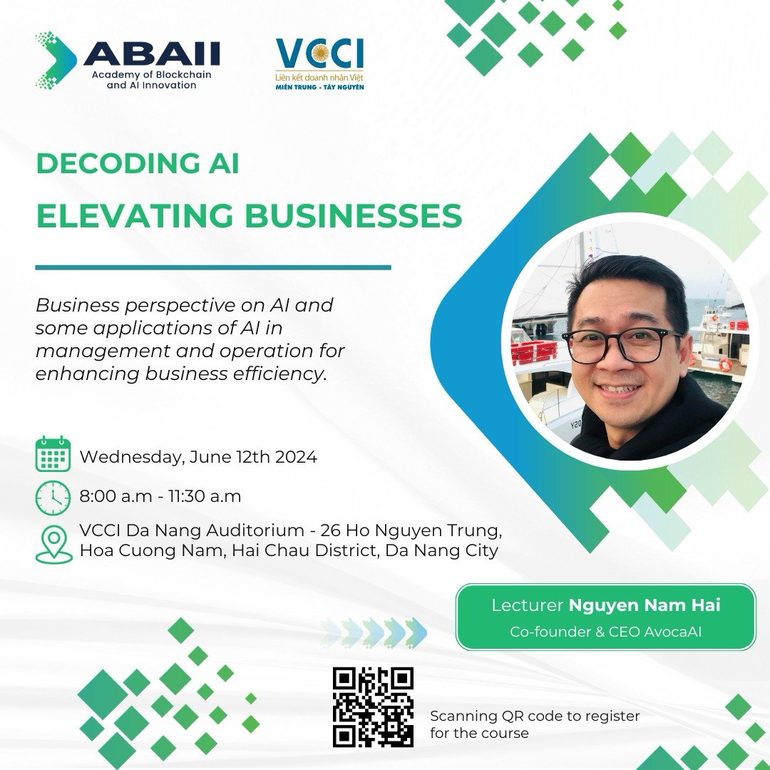 VietnamVBA's tweet photo. FREE AI Course for Businesses
Organized by ABAII in collaboration with VCCI, this course helps businesses understand and effectively apply AI to the operation process.
Time: June 12th
Location: VCCI Auditorium - 26 Ho Nguyen Trung, Da Nang
#VBA #ABAII #VCCI #AIcourse https://t.co/pKoVU9tIXw