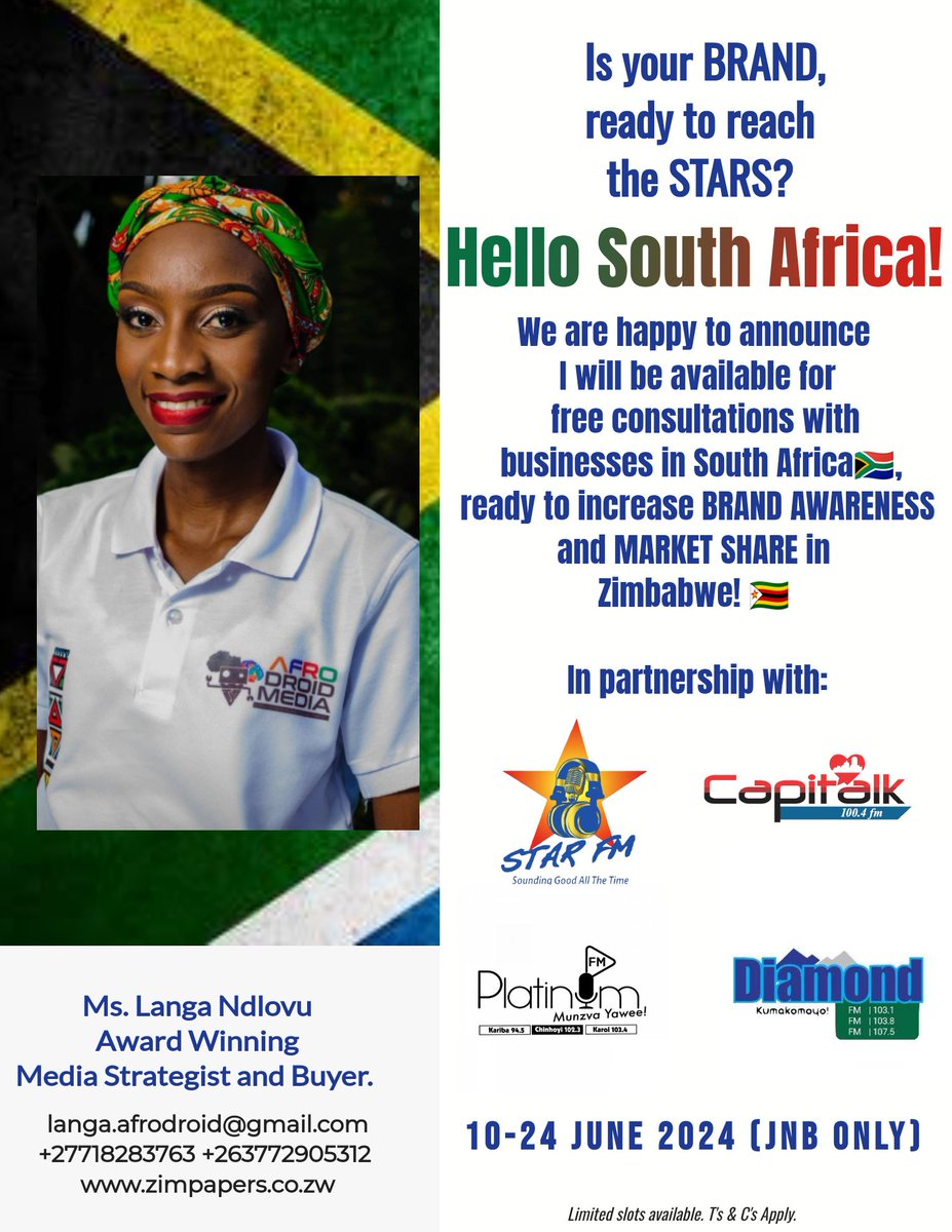 LangaZw's tweet photo. Hello South Africa, are you ready to get your brand visible and find new customer's in Zimbabwe with ease? Well, I'm here and We are #openforbusiness ๐ฟ๐ฆ๐๐ #RT
@StarfmZimbabwe @capitalkfm @DiamondFMZim @PlatinumFMZW @Mbofs @MboMahocs @kvgroyalty @napoleonnyanhi https://t.co/R1w2QRSbTy