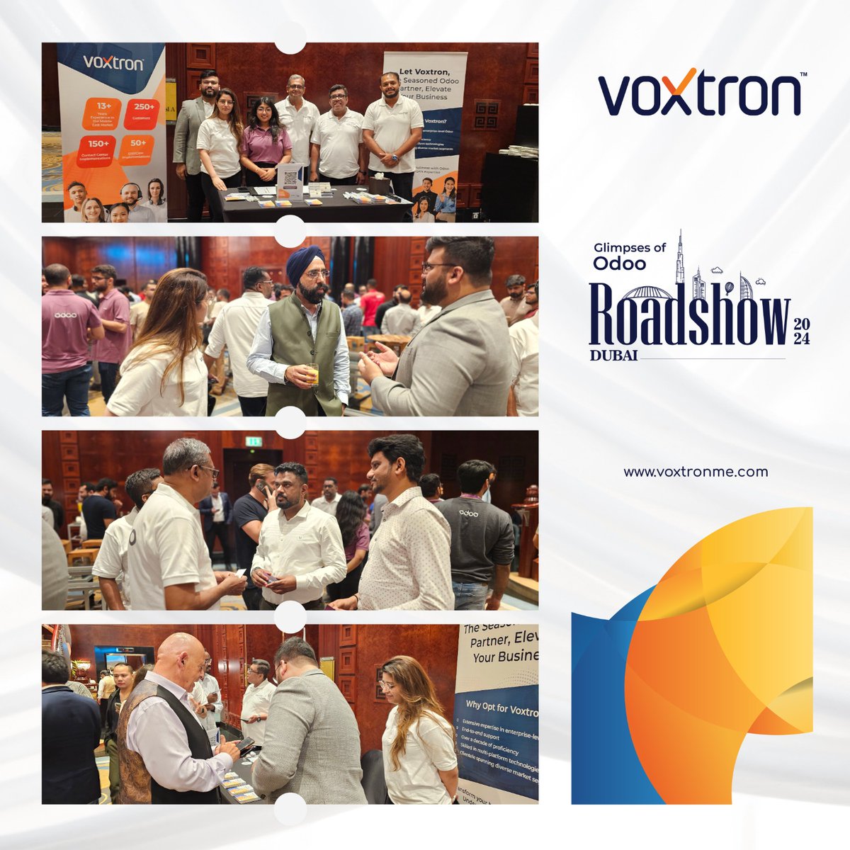 Voxtronsolution's tweet image. Take a glimpse of Voxtron&apos;s memorable moments at the Odoo Roadshow 2024 in Dubai. 

#OdooRoadshow #OdooRoadshowDubai #Voxtron #Odoopartner #OdooERP #ERP #CRM #BusinessGrowth  #BusinessTransformation #Dubai #UAE