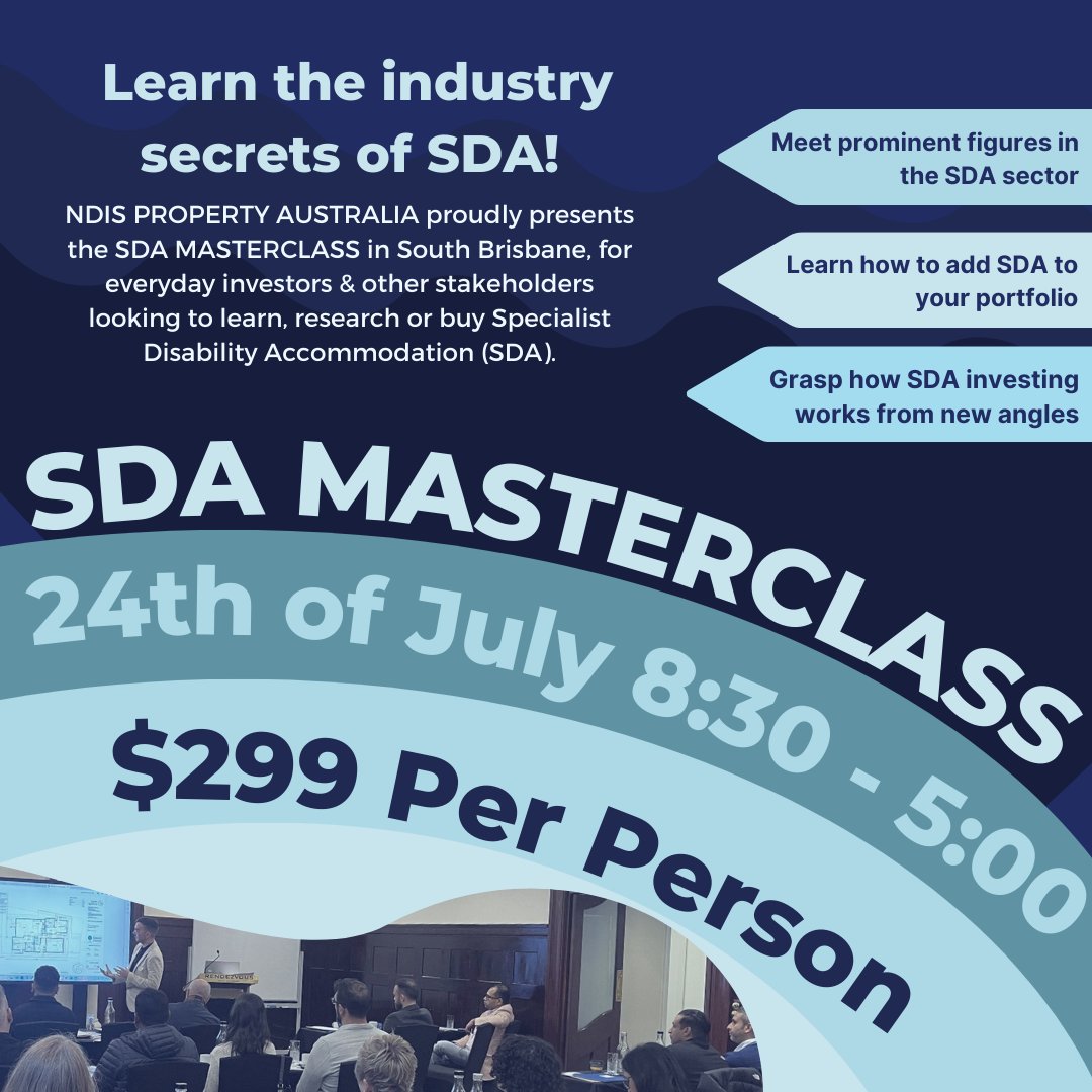 NDISPROPERTYAUS's tweet photo. 🌟 Join us for the SDA MASTERCLASS hosted by NDIS PROPERTY AUSTRALIA in Brisbane! 
Perfect for people looking to learn SDA. Gain invaluable insights, and network with peers. 
Register now on Eventbrite! 👉 https://t.co/0cT2LpedYE

#SDA #NDISProperty #Brisbane https://t.co/b0hJLCq7gv