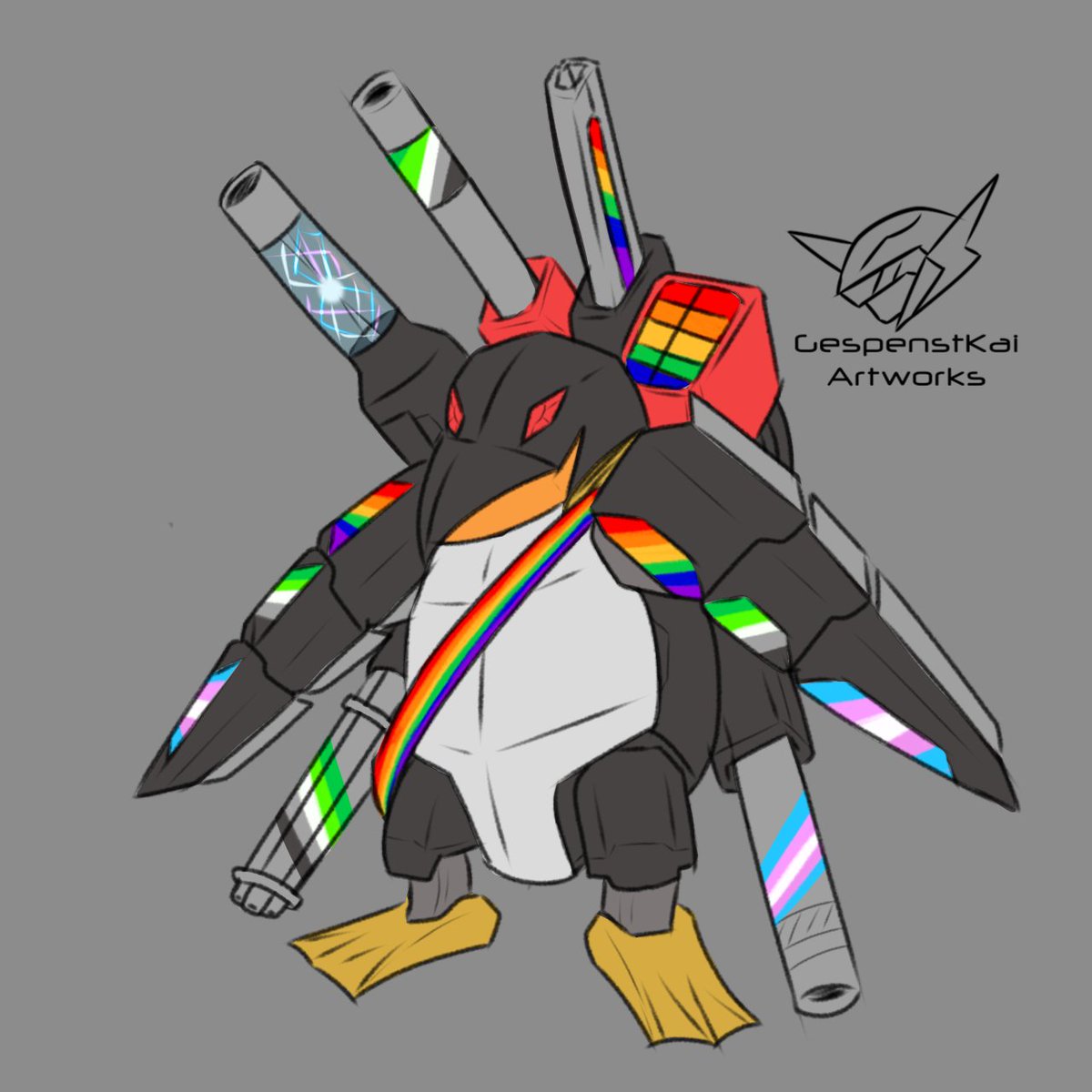A Drawpile with a Pride theme for <a href="/ProtonJon/">Proton Jon</a> stream just so happened to line up with the 1000 follow milestone so I took the chance to do a remake of the very first Commision I ever did, for <a href="/Eudyptes__/">Eudyptes</a> 

Now respect my queer homies or I'll change your pronouns to Was/Were