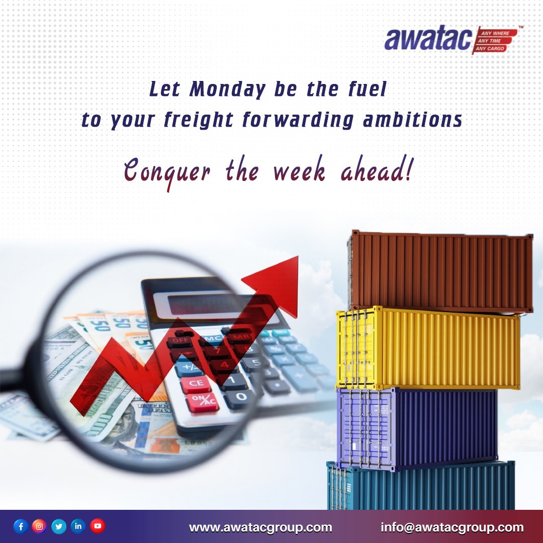 AWATACGroup's tweet photo. Fuel your freight forwarding ambitions this Monday!
AWATAC Group is here to help you conquer the week with seamless logistics and NVOCC services. πβ¨ Ready to elevate your supply chain? Letβs make it happen! π
#Logistics #FreightForwarding #AWATACGroup #MondayMotivation https://t.co/xLHsLlMyXa