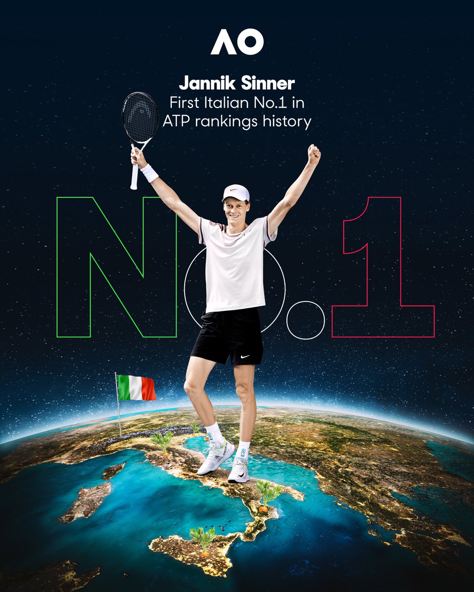 AustralianOpen's tweet photo. It’s official 1️⃣ 🦊 🇮🇹 FORZA @janniksin https://t.co/lY8nshb0vd
