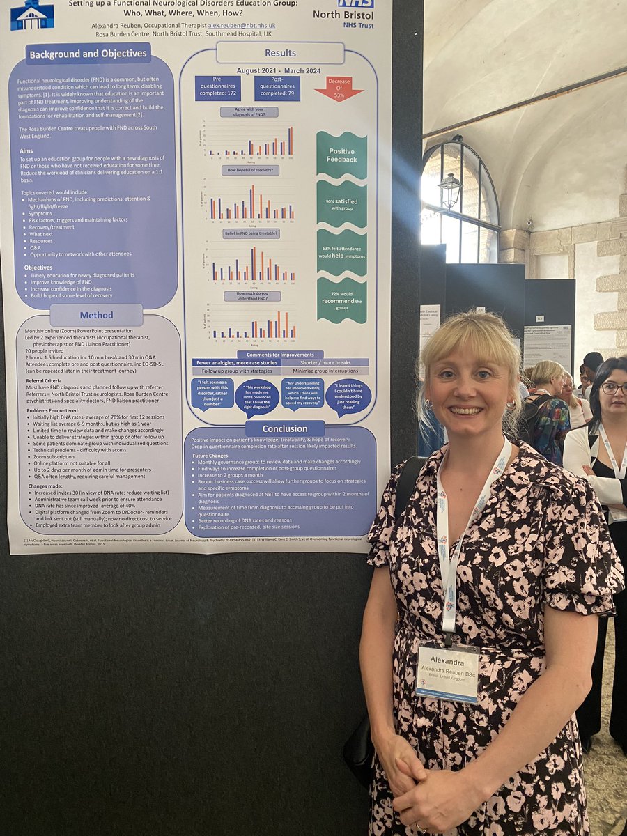Presenting a poster at #verona24, @fndsociety international conference showing our work at Rosa Burden Centre, @northbristolNHS, highlighting the importance of educating people with FND and showing how this can be done in a group setting. Loved meeting so many passionate people.