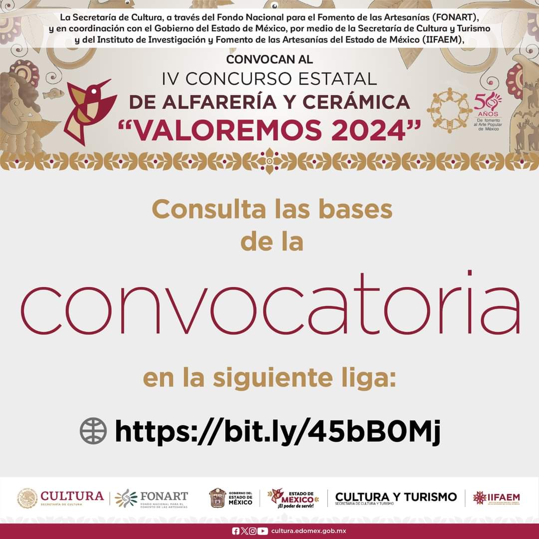 iifaem's tweet photo. Maestras y maestros artesanos del #EstadoDeMéxico te invitamos a formar parte del IV Concurso Estatal de Alfarería y Cerámica #Valoremos2024.

¡Participa!
Revisa la convocatoria: https://t.co/byzweBiuvc https://t.co/CkhSMOCes7