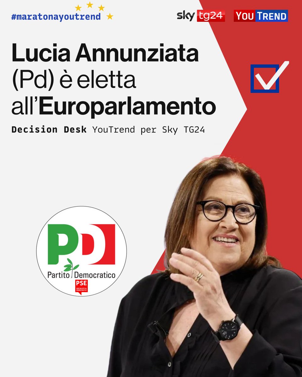 you_trend's tweet photo. 🔴 #BREAKING 
Lucia #Annunziata eletta al Parlamento Europeo.

#maratonaYouTrend #elezionieuropee https://t.co/bRnfnxCIAs