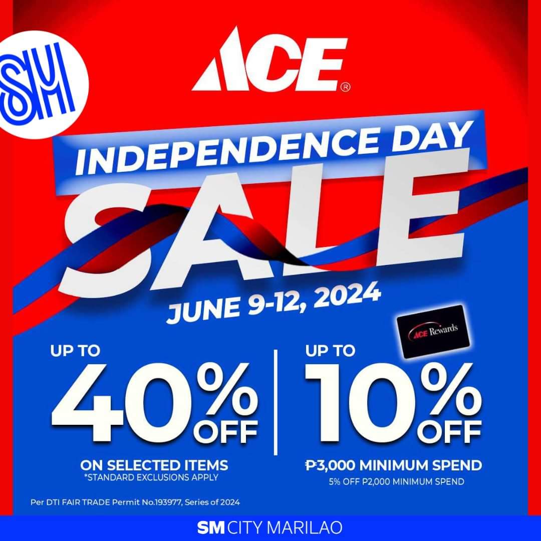 smcitymarilao's tweet image. 🎉 Celebrate freedom with big savings at the ACE Independence Day Sale on June 9-12! Save the date now: shorturl.at/SCpEA

See you at ACE Hardware Marilao located at the Second Level!

For inquiries you may call 0999-221-0985 and 0917-824-5567.

#ACEHardwarePH #ACEHelpful